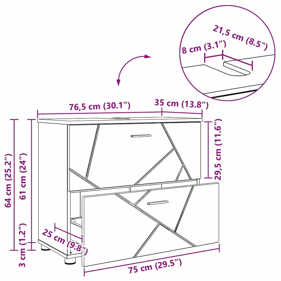Cabinet de salle de bain Blanc brillant 76,5 x 35 x 64 cm - 14