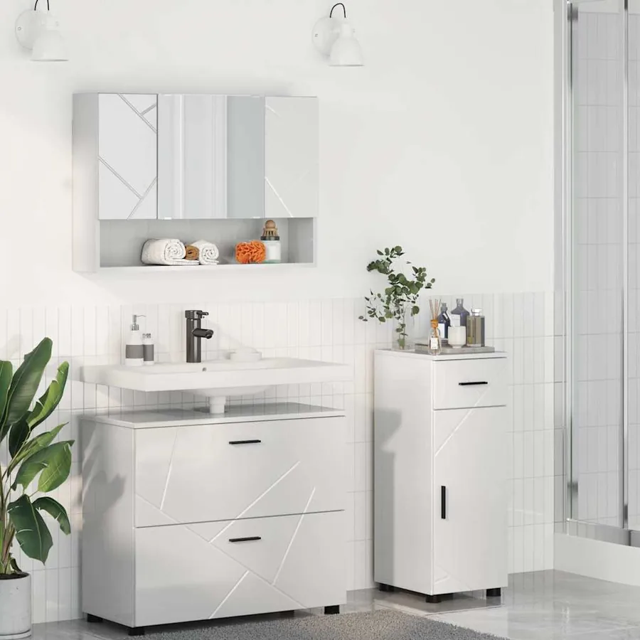 Ensemble de mobilier de salle de bain 3 pcs Blanc brillant