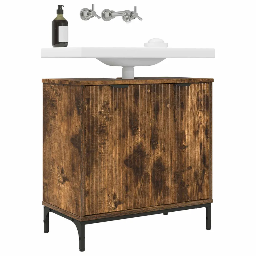 Meuble de Lavabo de Salle de Bain avec stockage Chêne fumé - 3