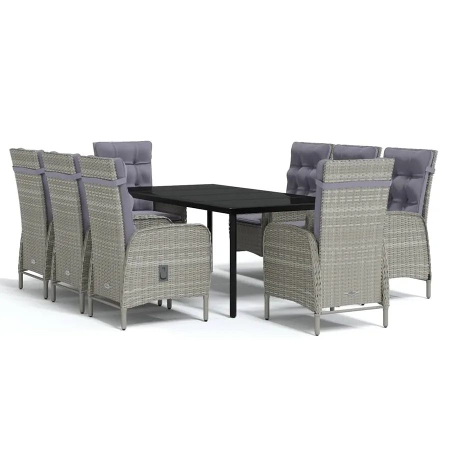 Ensemble à manger de jardin et coussins 9 pcs Gris et noir - 2