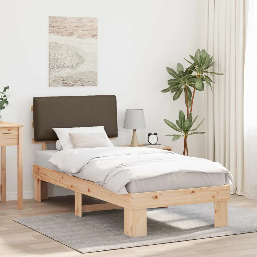 Cadre de lit avec tête de lit rembourrée Taupe 75 x 190 cm