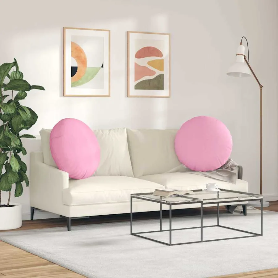 Coussins de siège 2 pcs Rose Ø60 x 21 cm tissu - 4