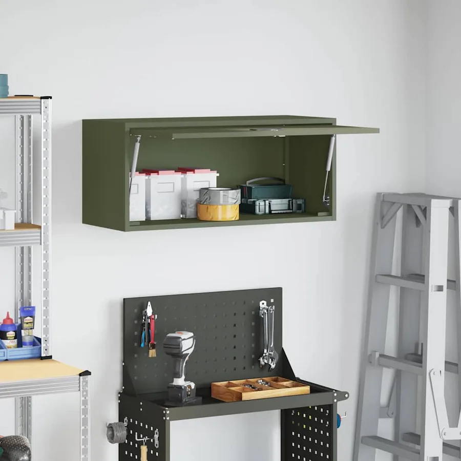 Armoire murale pour garage Vert olive 80 x 33 x 35 cm - 4