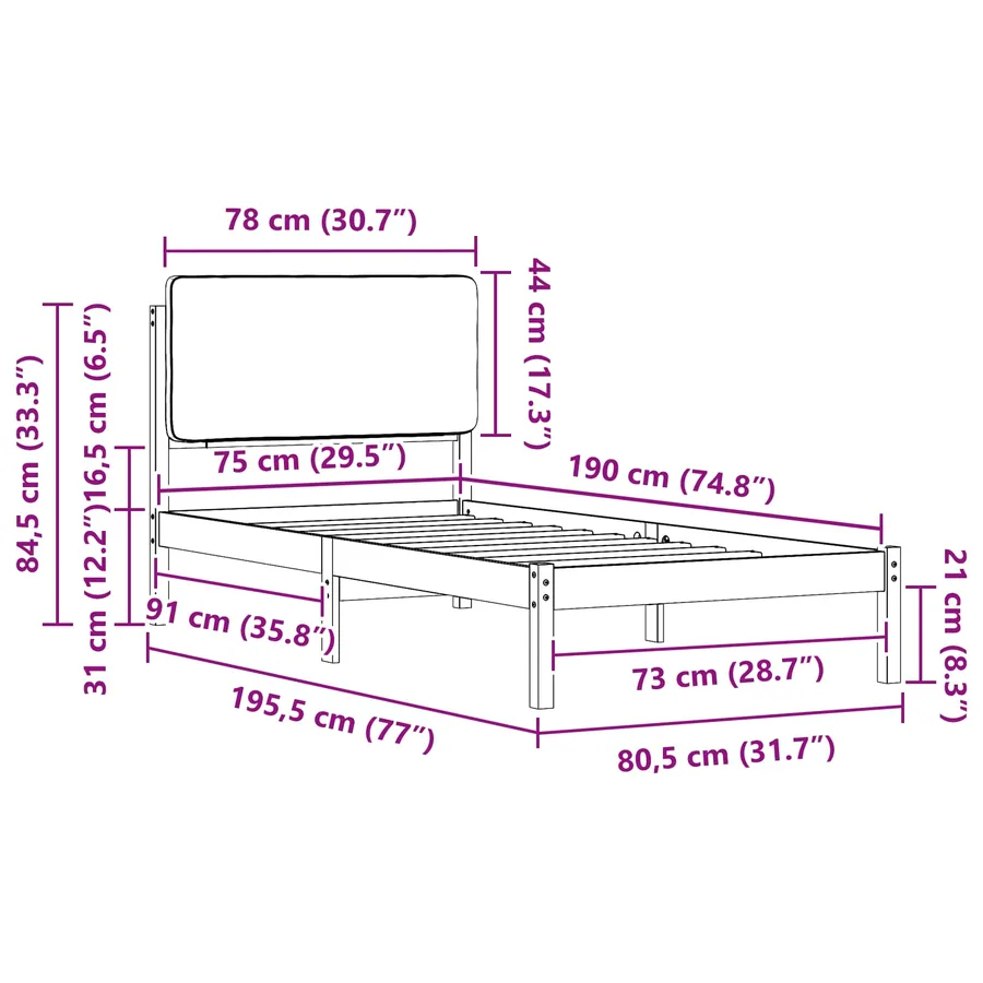 Cadre de lit avec tête de lit rembourrée Gris clair 75 x 190 cm - 11