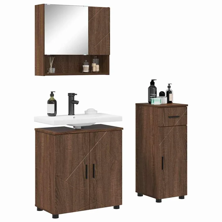 Ensemble de mobilier de salle de bain 3 pcs Chêne brun - 3