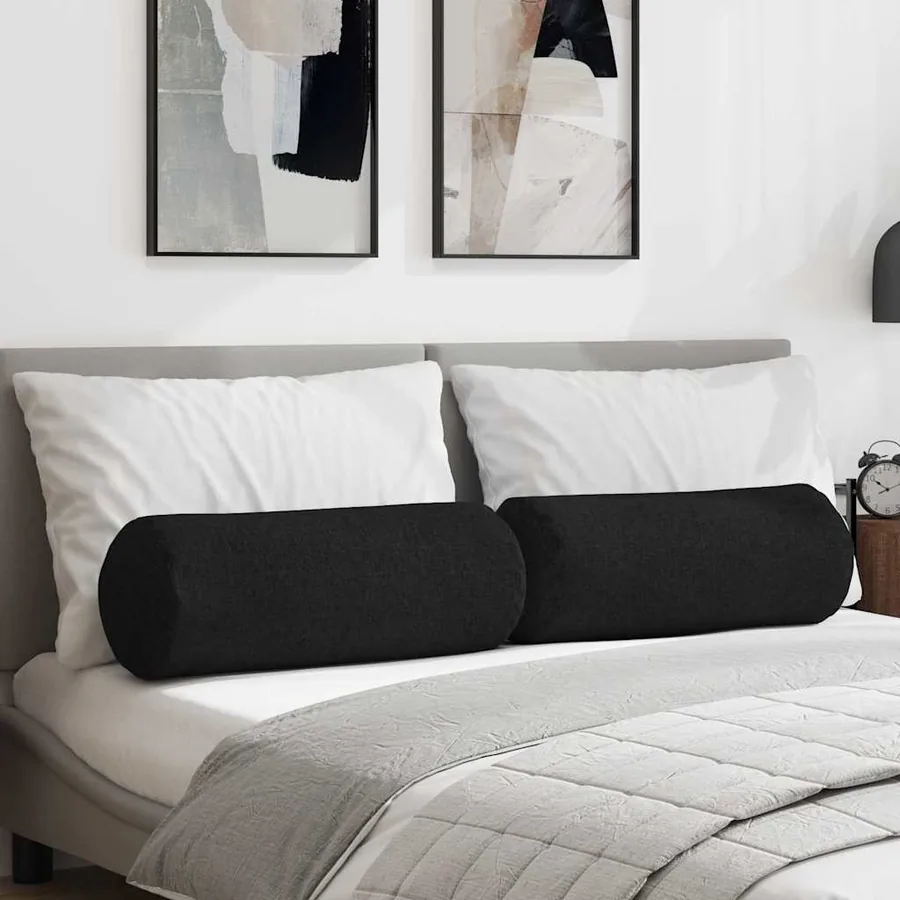 Coussins d'accent 2 pcs Noir Ø 25 x 70 cm tissu