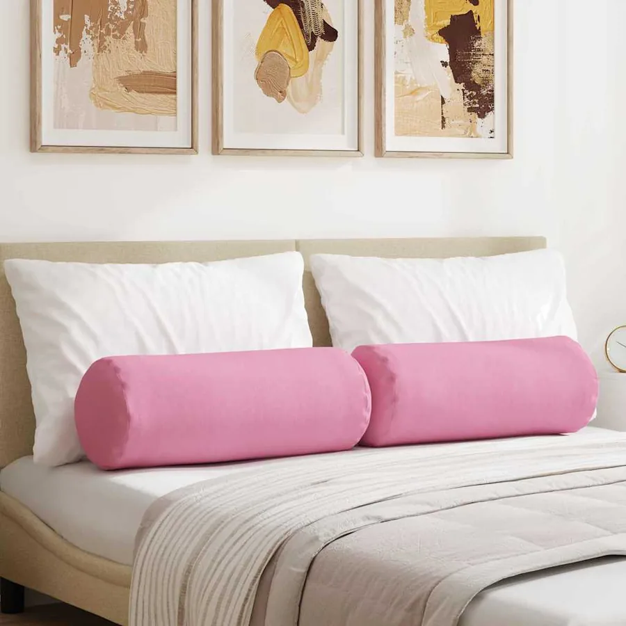 Coussins d'accent 2 pcs Rose Ø 25 x 70 cm tissu