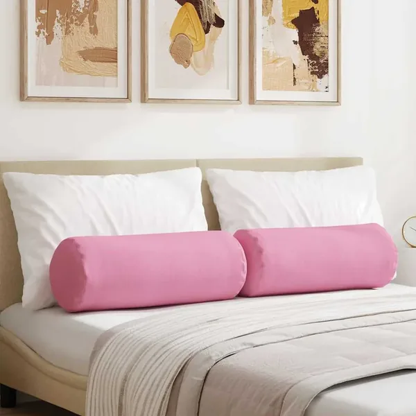 Coussins d'accent 2 pcs Rose Ø 25 x 70 cm tissu