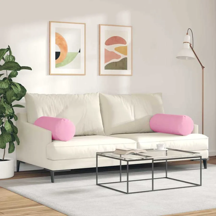 Coussins d'accent 2 pcs Rose Ø 25 x 70 cm tissu - 4