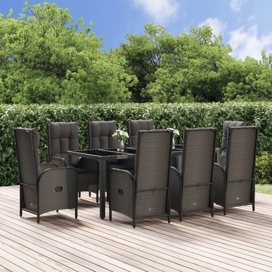 Ensemble à manger de jardin 9pcs et coussins noir et gris