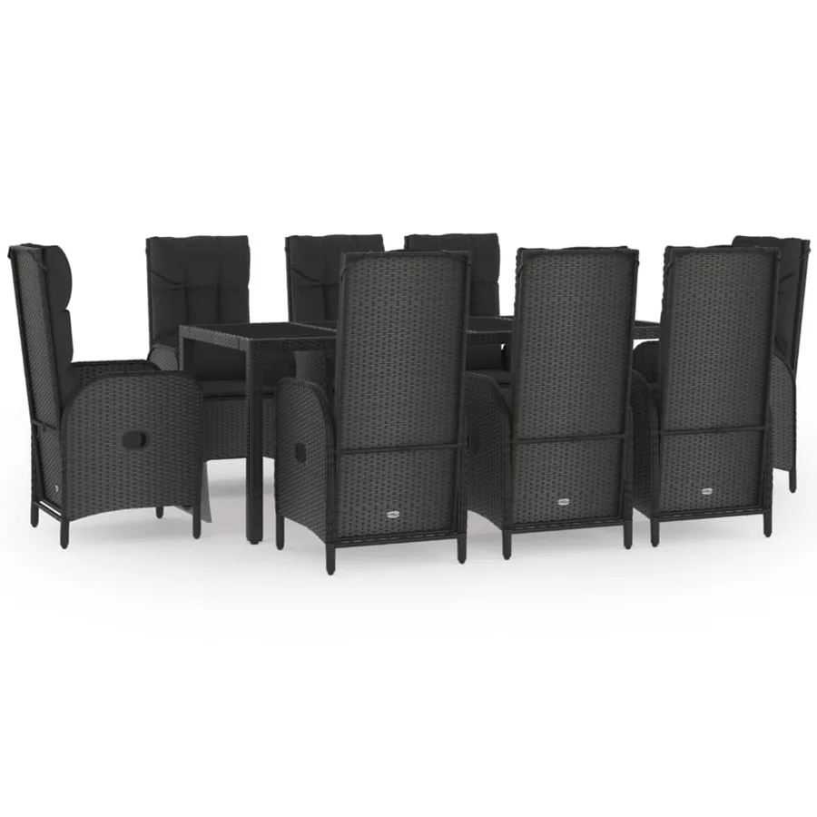 Ensemble à manger de jardin 9pcs et coussins noir et gris - 2
