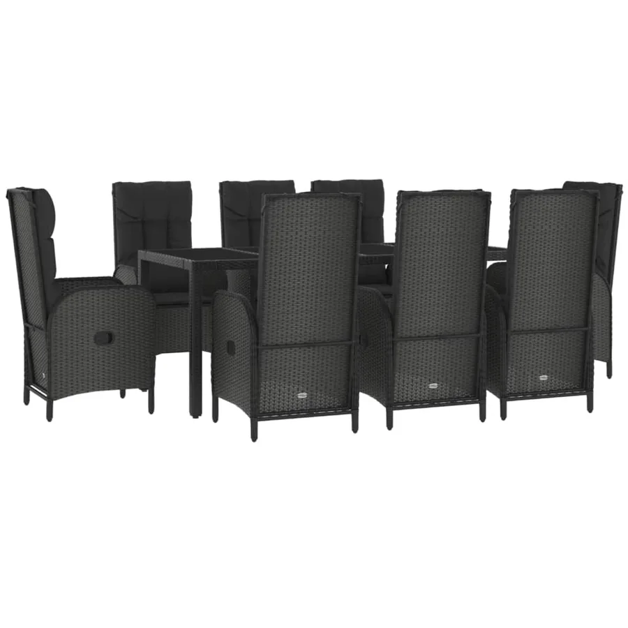 Ensemble à manger de jardin 9pcs et coussins noir et gris - 3
