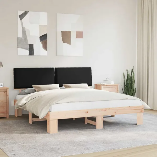 Cadre de lit avec tête de lit rembourrée Noir 180 x 200 cm