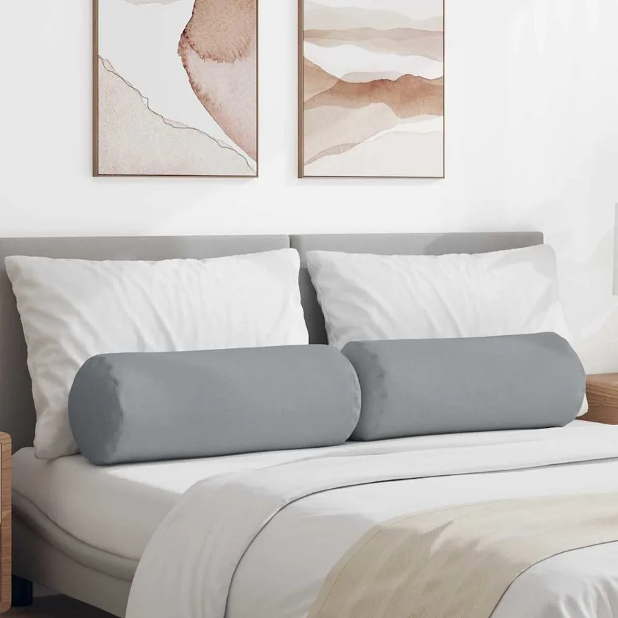 Coussins d'accent 2 pcs Gris clair Ø 25 x 70 cm tissu