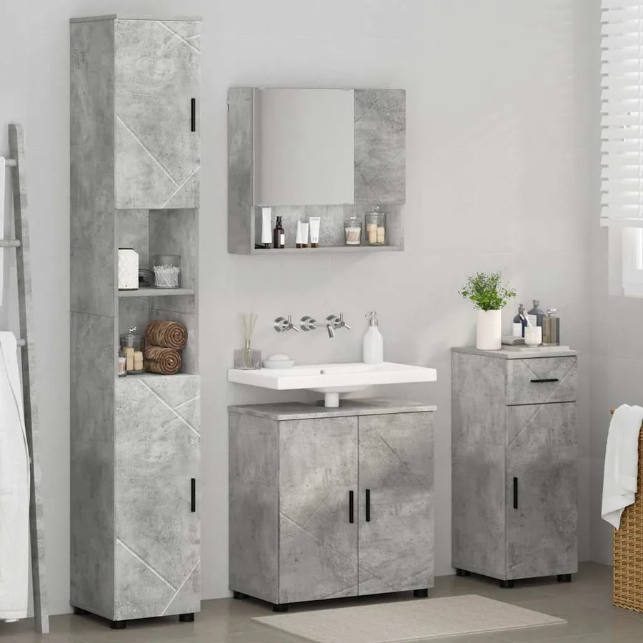 Ensemble de mobilier de salle de bain 4 pcs Gris béton - 4