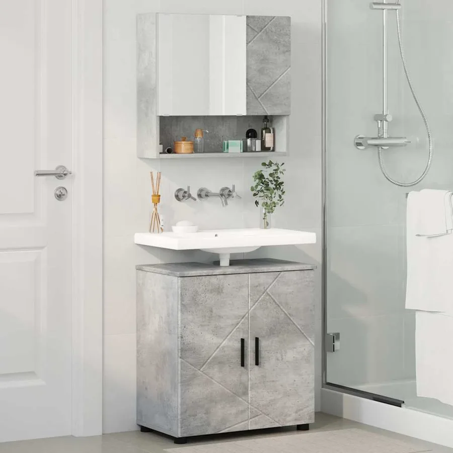 Ensemble de mobilier de salle de bain 2 pcs Gris béton - 4