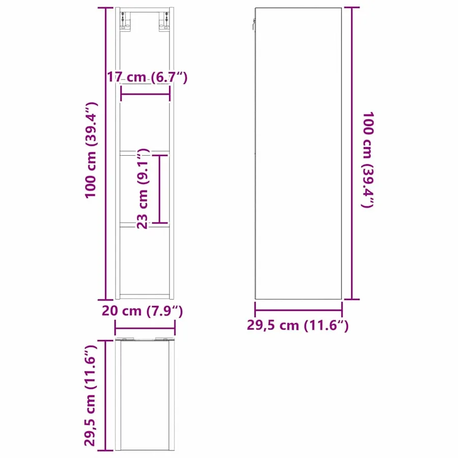 Armoire suspendue avec stockage Chêne fumé 20 x 29,5 x 100 cm - 12