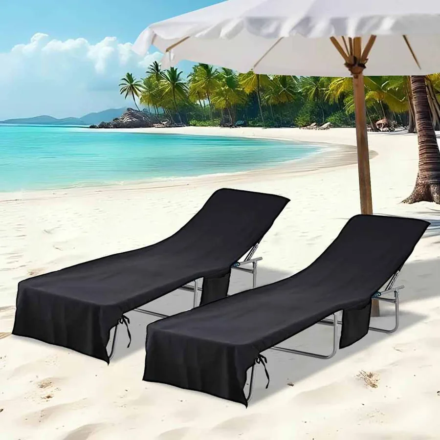 Serviettes de Transat 2 pcs Noir 210 x 75 cm