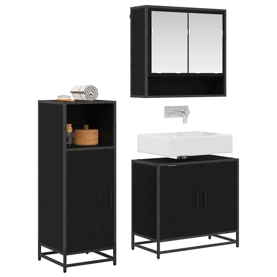 Ensemble de mobilier de salle de bain 3 pcs Chêne noir - 2