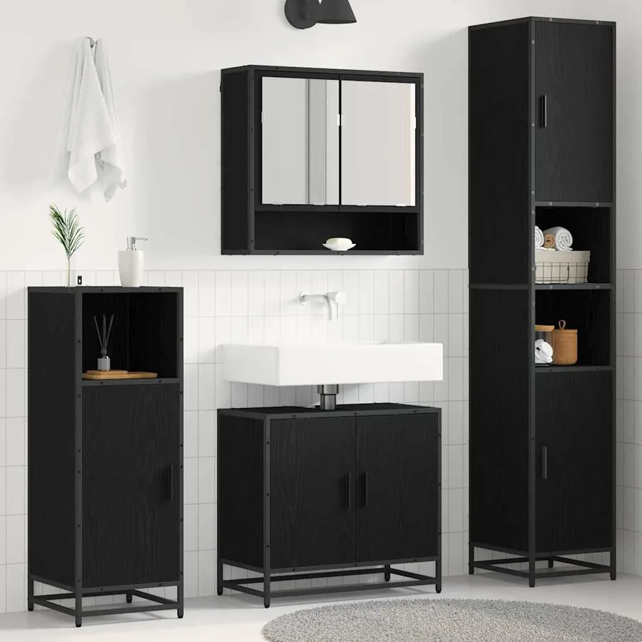 Ensemble de mobilier de salle de bain 3 pcs Chêne noir