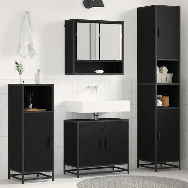 Ensemble de mobilier de salle de bain 3 pcs Chêne noir