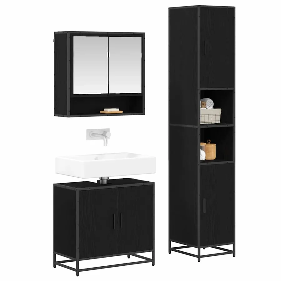 Ensemble de mobilier de salle de bain 3 pcs Chêne noir - 3