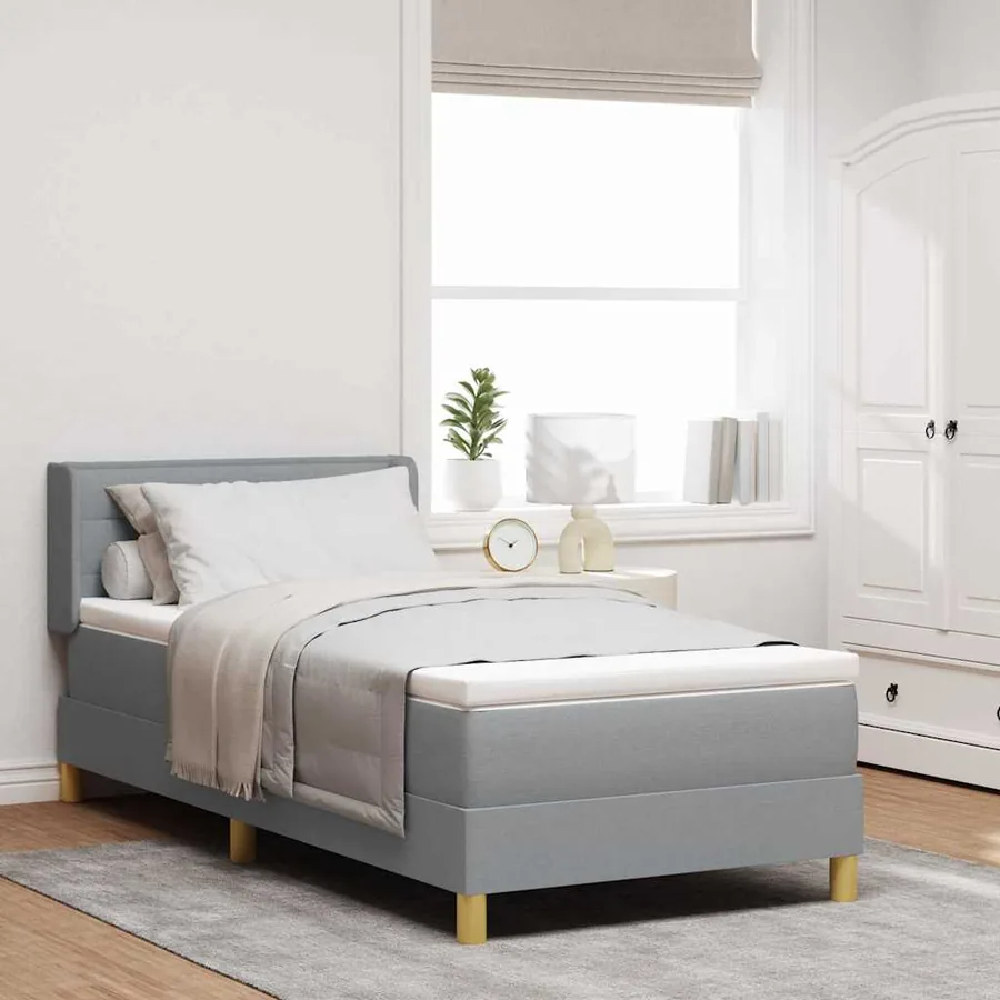 Lit à ressorts avec matelas Gris clair 190 x 90 cm tissu