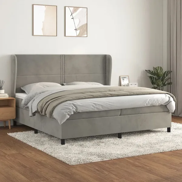 Slatted Bed Base and Mattress Light Grey 200x200cm Velvet