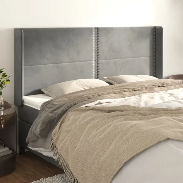 Headboard with Wings Light Grey 203x16x118/128 cm Velvet
