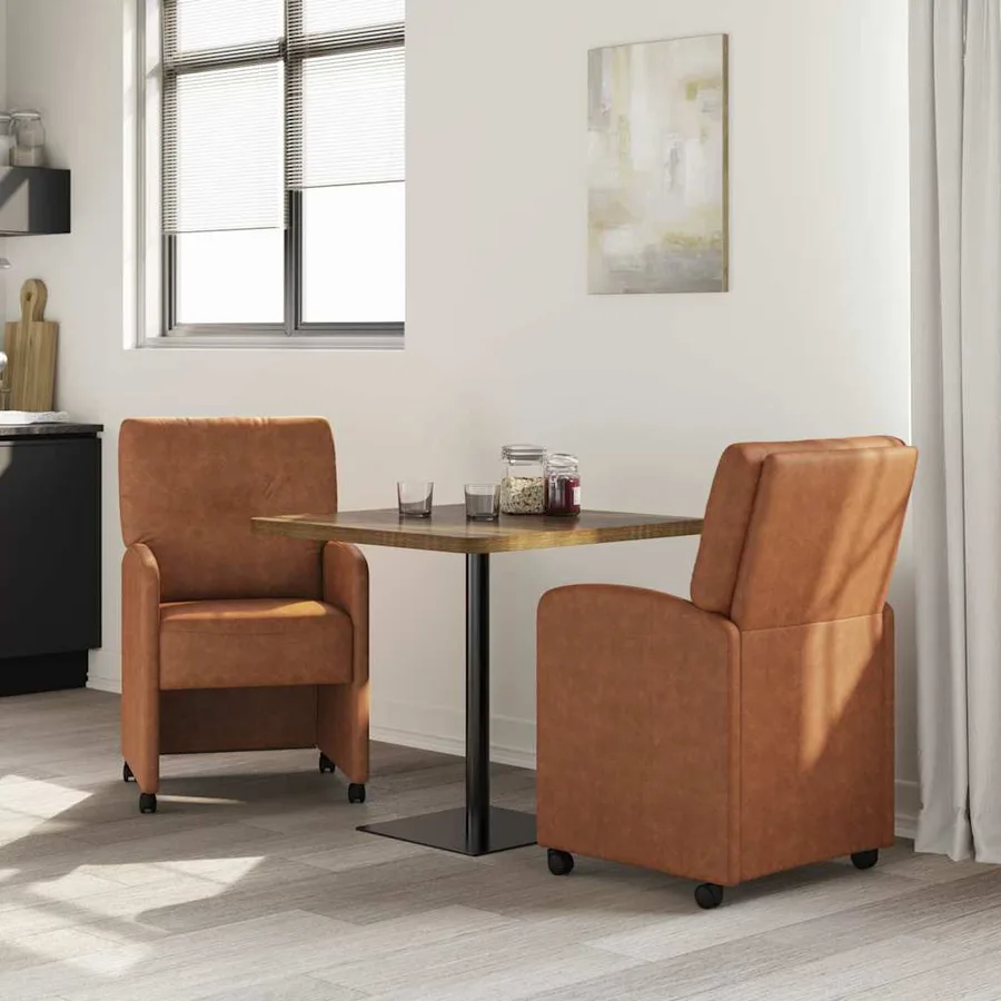 Chaises de Salle à Manger avec Roues 2 pcs Marron Simili cuir - 3