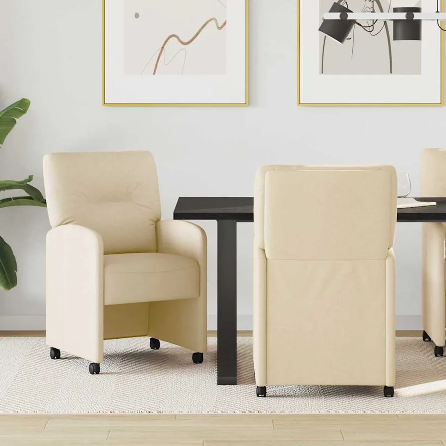Chaises de Salle à Manger avec Roues 2 pcs Crème tissu