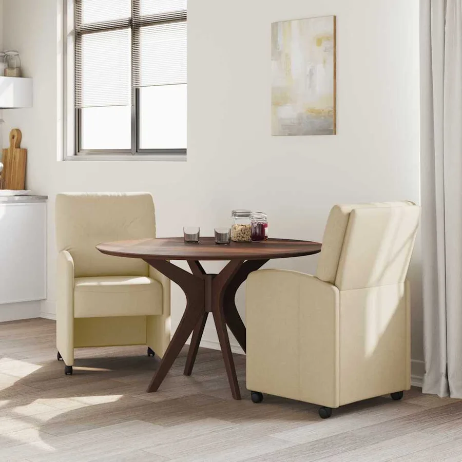 Chaises de Salle à Manger avec Roues 2 pcs Crème tissu - 3