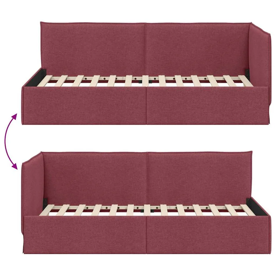 Cadre de lit d'angle Bordeaux 80 x 200 cm tissu - 9