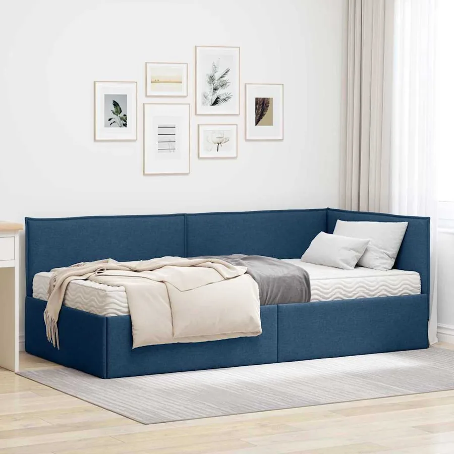 Cadre de lit d'angle avec matelas 2 pcs Bleu Velours