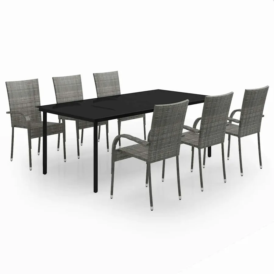 Ensemble à manger de jardin 7 pcs Gris et noir - 2