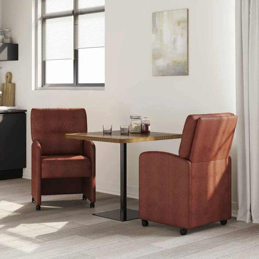 Chaises de Salle à Manger avec Roues 2 pcs Marron brillant - 3