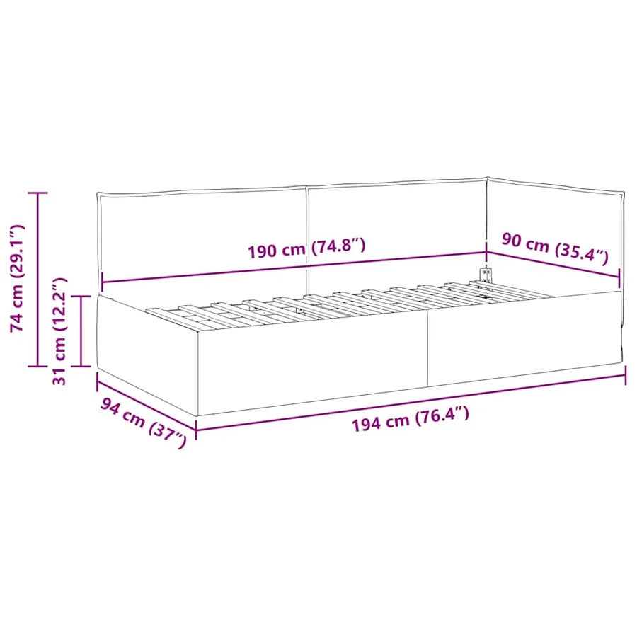 Cadre de lit d'angle Vert foncé 90 x 190 cm tissu - 11