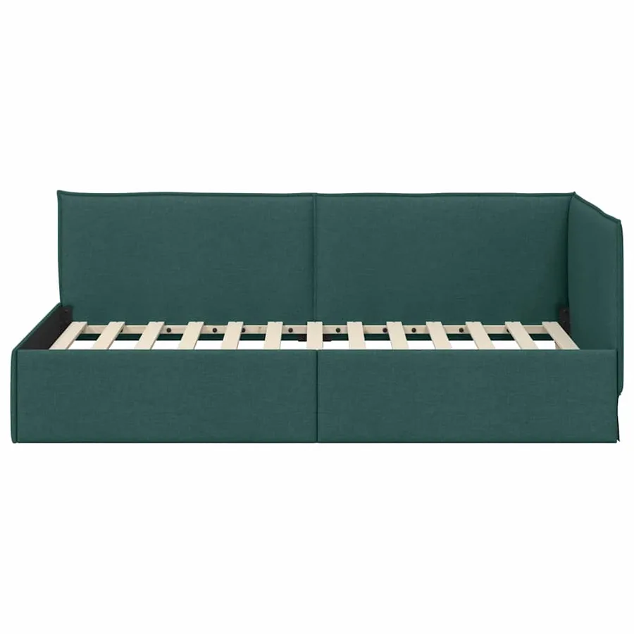 Cadre de lit d'angle Vert foncé 90 x 190 cm tissu - 5
