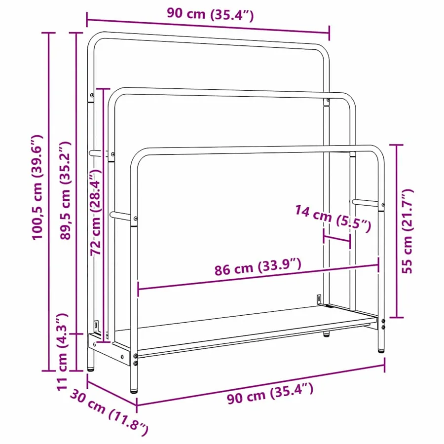 Porte-vêtements avec étagère Bois ancien 90 x 30 x 100,5 cm - 12