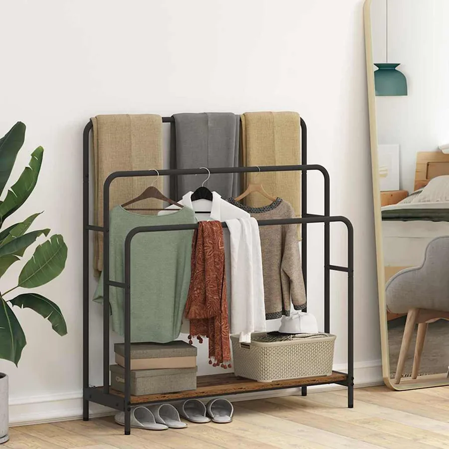 Porte-vêtements avec étagère Bois ancien 90 x 30 x 100,5 cm - 4