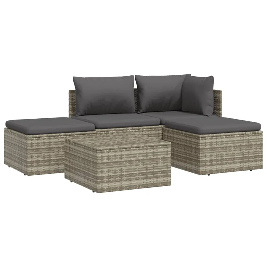 Salon de jardin 5 pcs avec coussins Gris Résine tressée - 4