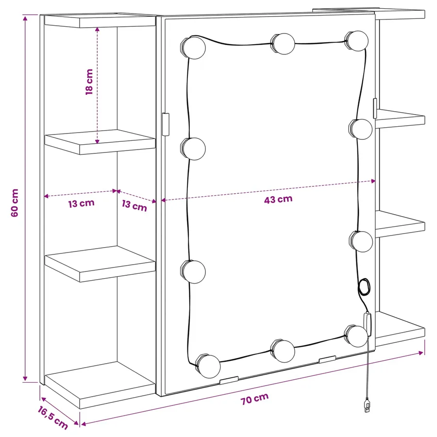 Armoire Miroir Chêne noir 70 x 16,5 x 60 cm Bois d'ingénierie - 14