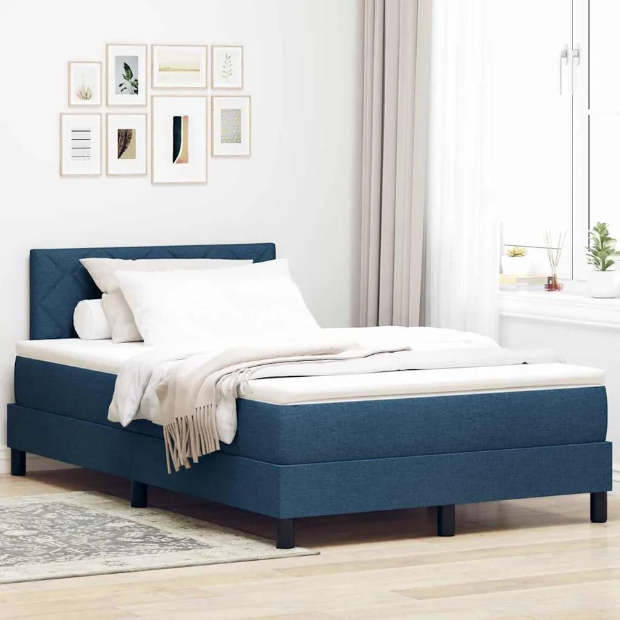 Lit à ressorts avec coussin Bleu 120 x 190 cm tissu
