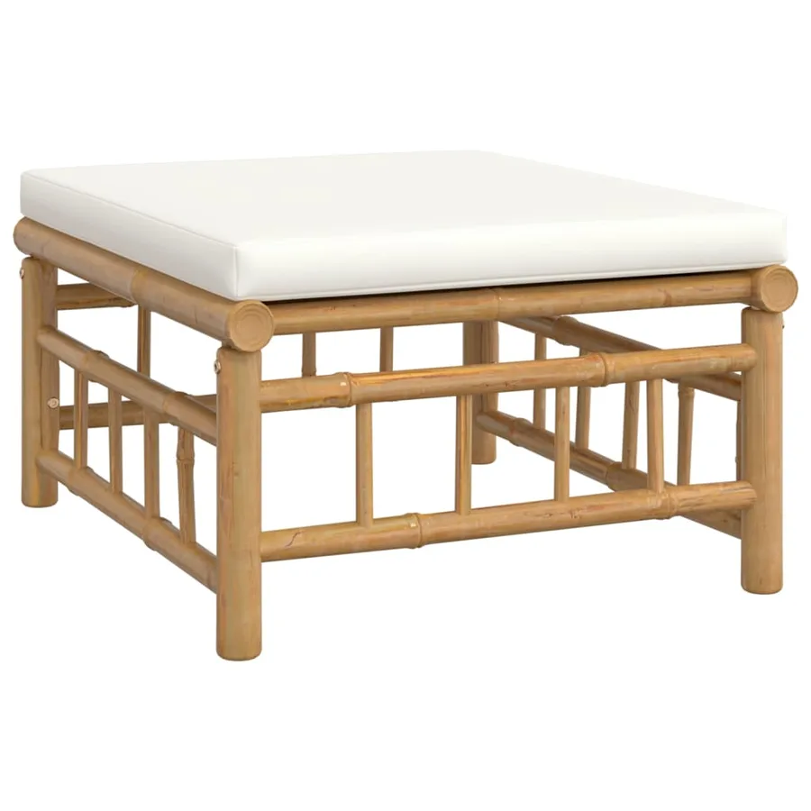 Salon de jardin 6 pcs avec coussins blanc crème bambou - 6