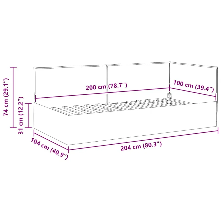 Cadre de lit d'angle Gris clair 100 x 200 cm tissu - 11