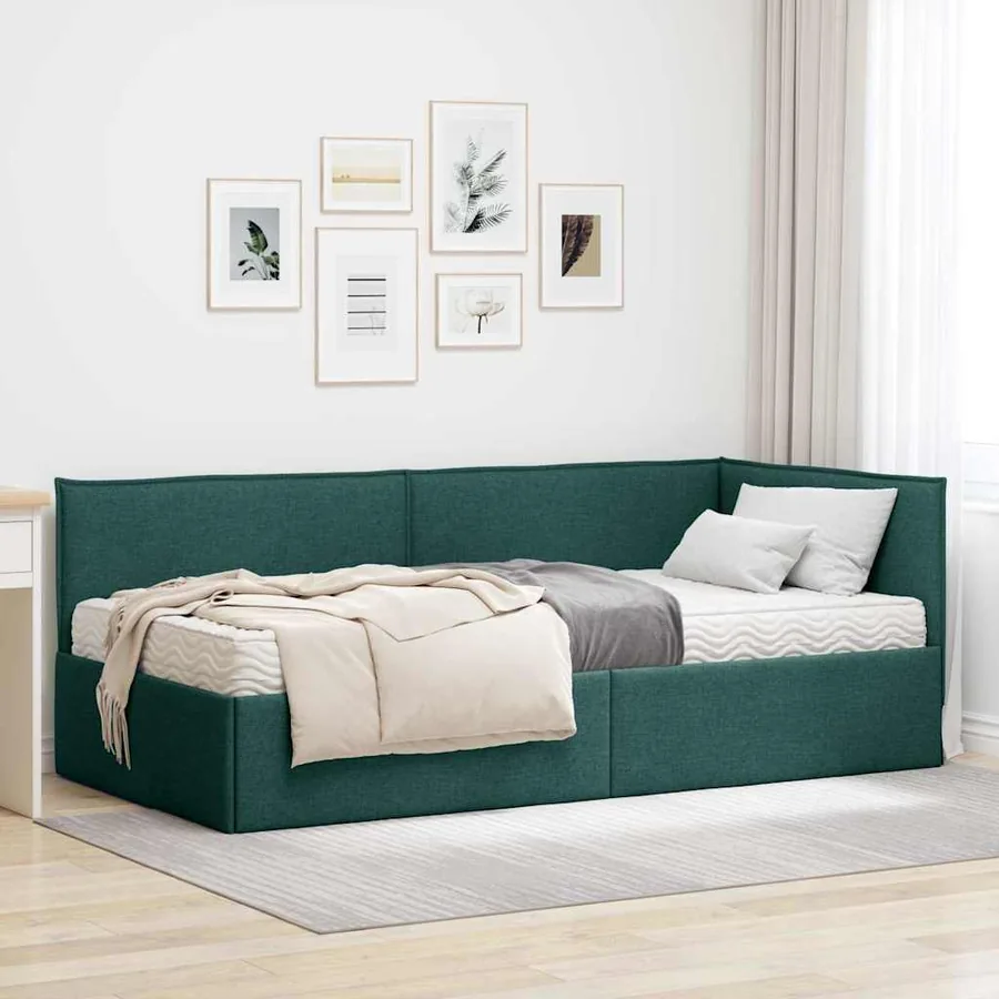 Cadre de lit d'angle avec matelas 2 pcs Vert Velours