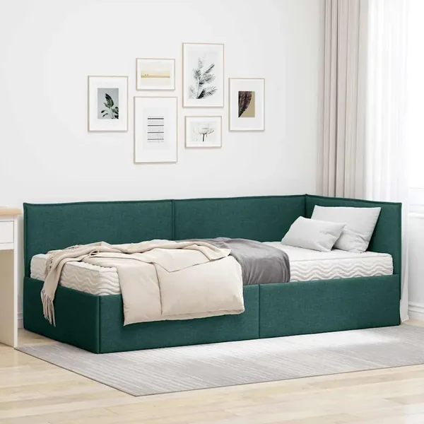 Cadre de lit d'angle avec matelas 2 pcs Vert Velours