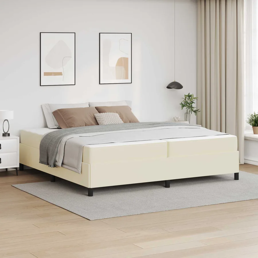 Cadre de lit avec matelas Crème 200 x 200 cm tissu