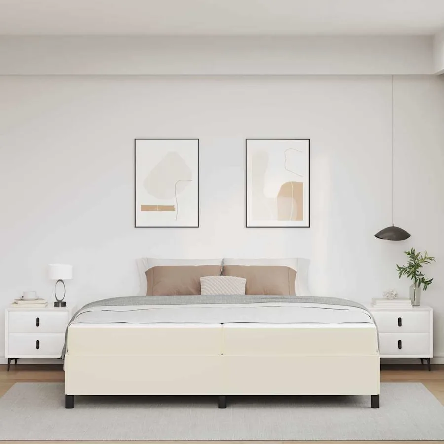 Cadre de lit avec matelas Crème 200 x 200 cm tissu - 3