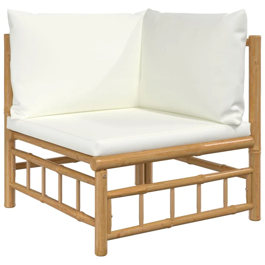 Salon de jardin 4 pcs avec coussins blanc crème bambou - 4